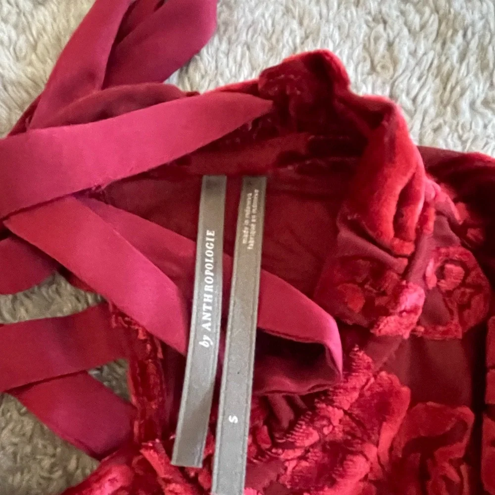 By Anthropologie Red Burnout blouse - Picture 5 of 5